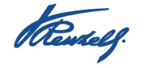 Firma del Cav. Renzelli blu su sfondo bianco che funge da logo del Caffè
